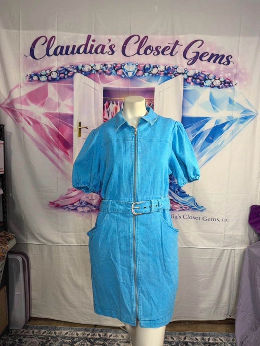 Skies Are Blue Bright Blue Denim Top with Tag
